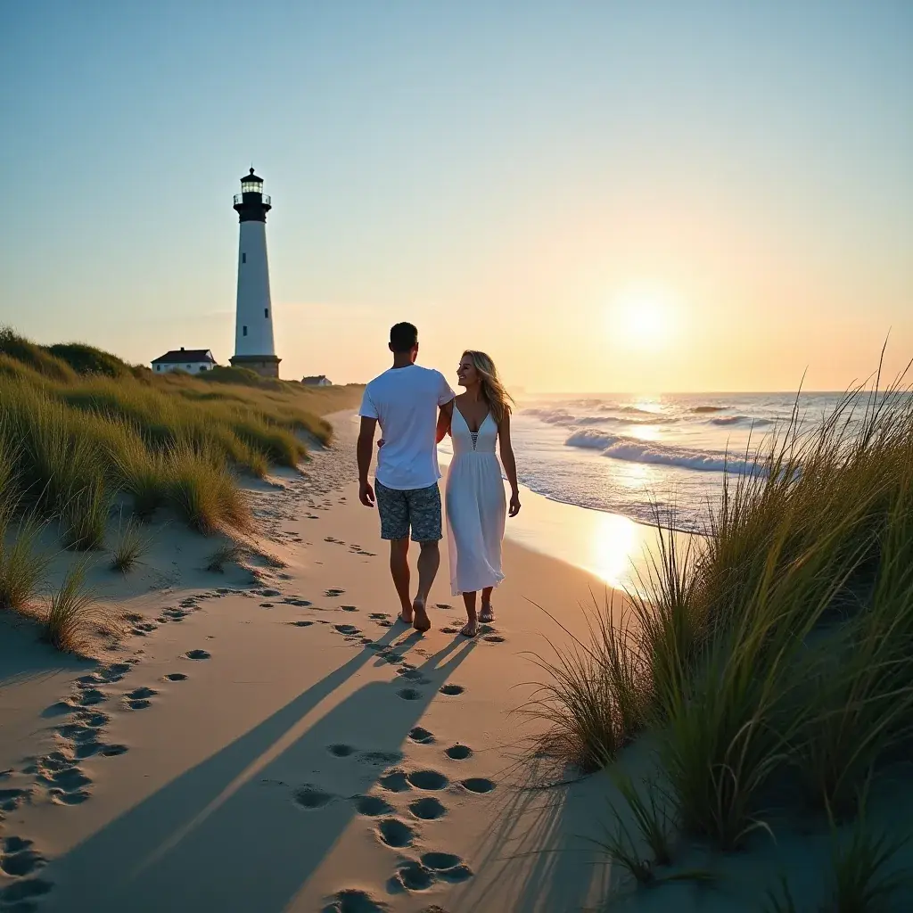 Песчаный пляж с пальмами и зонтиками для отдыха