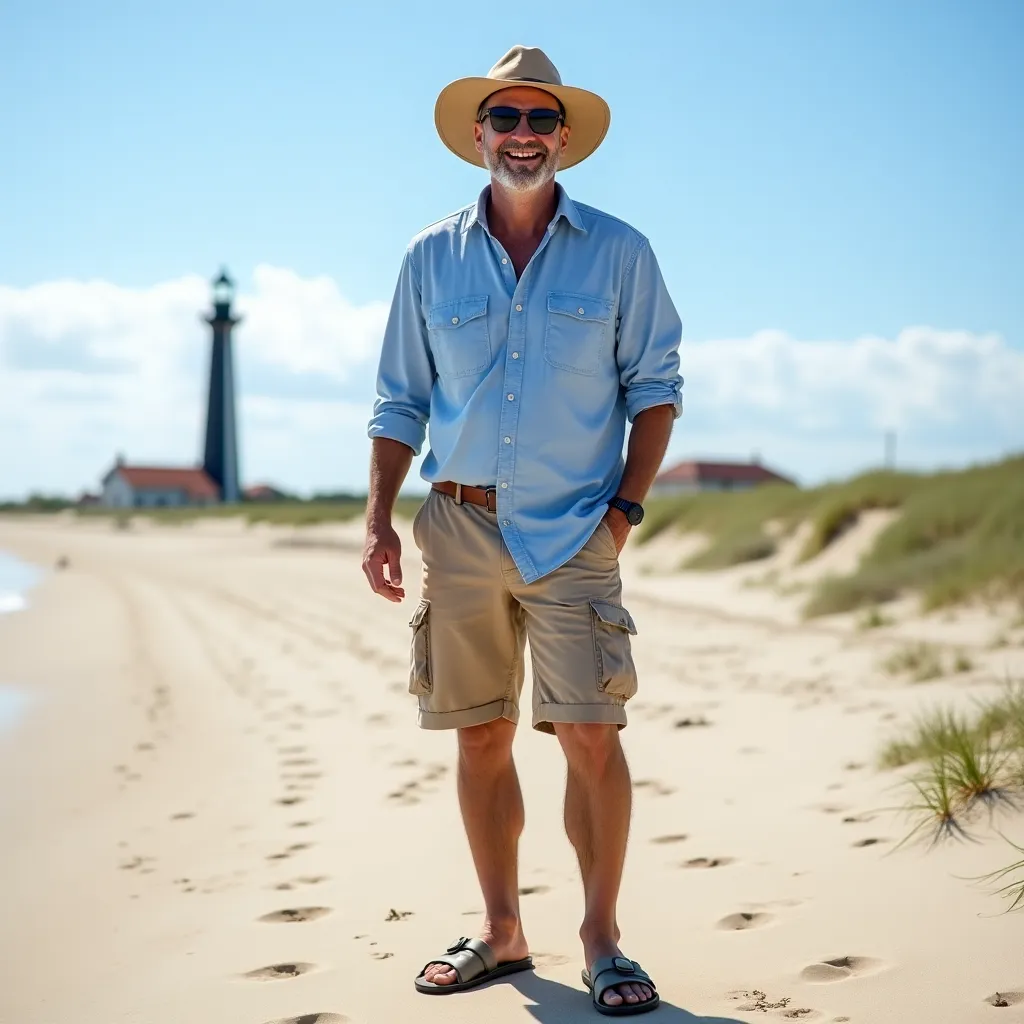 Вид на маяк с прибрежной линии во время солнечного дня